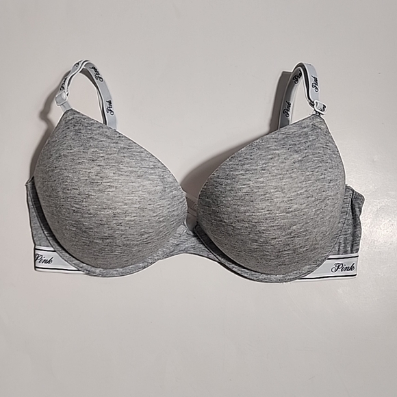 Victoria's Secret Pink Wear Everywhere Super Push-Up Bra 34D Gray Cotton - Picture 1 of 13